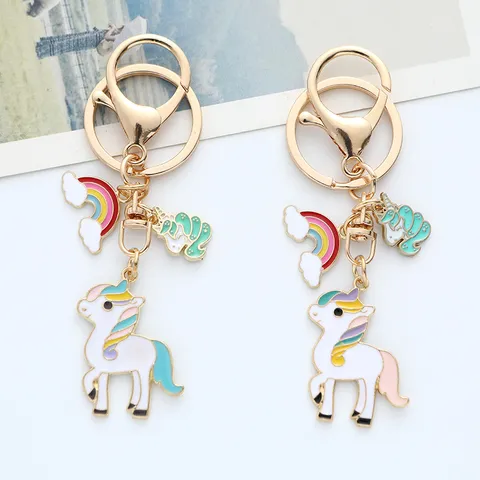 Cute Cartoon Rainbow Unicorn Keychain Zinc Alloy Enamel Pony Key Ring For Bag Charm Car Pendant Couples Lovers Gift