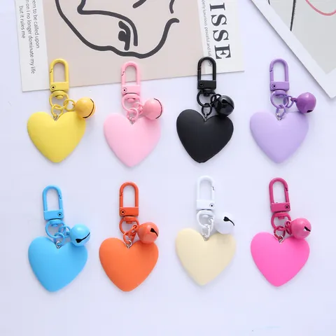 Schattige Snoepkleur Hart Bel Sleutelhanger Voor Meisjes Matte Hars Perzik Hart Tas Hanger Hoofdtelefoon Hoesje Sleutelhanger Cadeau
