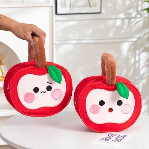 Cute Red Apple Shape Handbag Plush Embroidery Cartoon Pouch For Women Girls Wedding Party Favor Cosmetic Candy Storage Bag