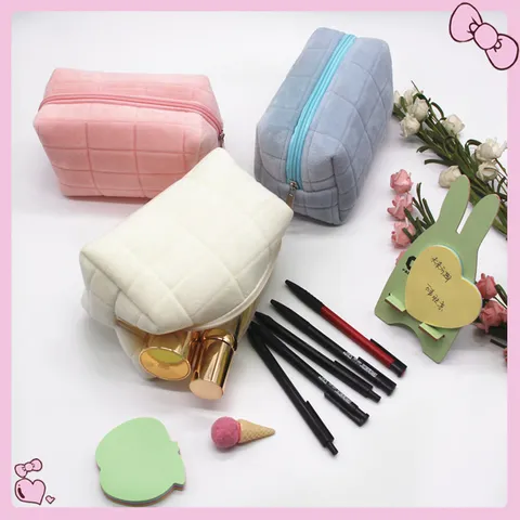 Japanisches Minimalistisches Gestepptes Samt Kissen Federmäppchen Große Kapazität Kosmetiktasche Student Schreibwaren Aufbewahrungstasche