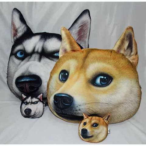 Divertido Cojín de Peluche con Cara de Perro en Simulación 3D Impresión Digital Almohada para Cuello de Coche Cojín Suave Decorativo para Hogar