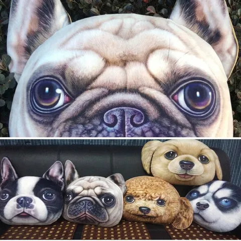 Lindo Cojín de Peluche con Cara de Perro en Simulación 3D Suave Cojín de Sofá Estampado de Animales para Hogar Coche