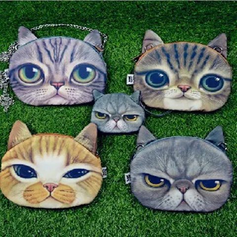 Bolso Bandolera con Forma de Cabeza de Gato con Estampado 3D Realista Bolso de Cadena de Poliéster Mini Bolsa de Maquillaje