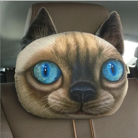 3D Realistic Cat Face Car Headrest Neck Support Pillow With Activated Carbon Cartoon Animal Simulation Cushion For Car Interior Decoration