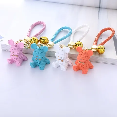 Creative Lucky Letter Resin Cartoon Bear Keychain Cute Animal Figurine Bag Pendant Car Keyring For Women Men Kids Gift