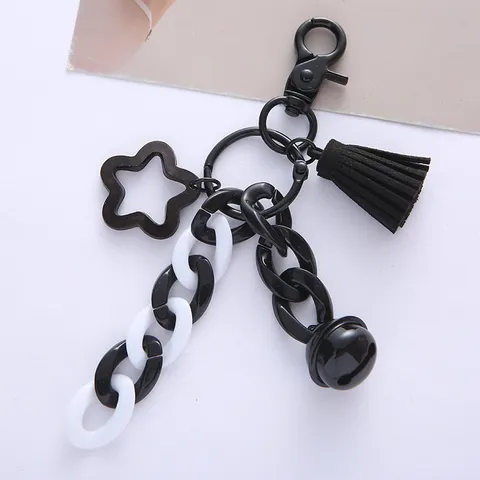 Schattige Acryl U-Vormige Ketting Sleutelhanger Modieus Ster Kwastje Bel Hanger Tas Auto Charm Voor Dames Meisjes Accessoire