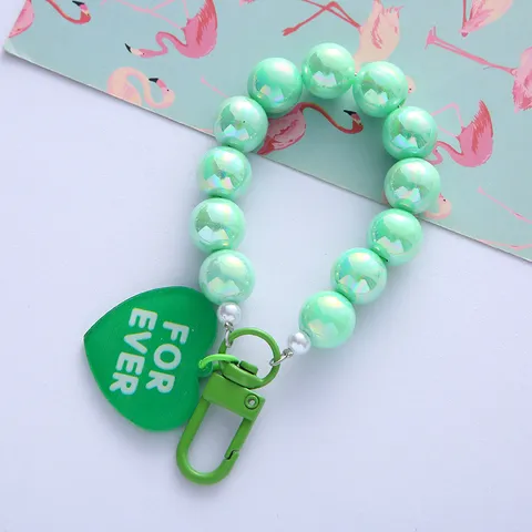 Handmade UV Plated Acrylic Bead Keychain Heart Pendant For Ever Letter Phone Case Charm Strap For Women Gift Accessory