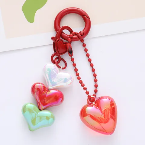 Cute Acrylic Heart Keychain Pendant Pearlescent Bubble Heart Bag Charm Keychain For Women Earphone Case Accessories