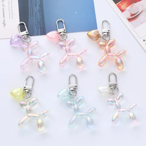Cute Macaron Balloon Dog Keychain Heart Pendant Acrylic Bag Accessory Fashion Colorful Key Ring For Earphone Case Handbag