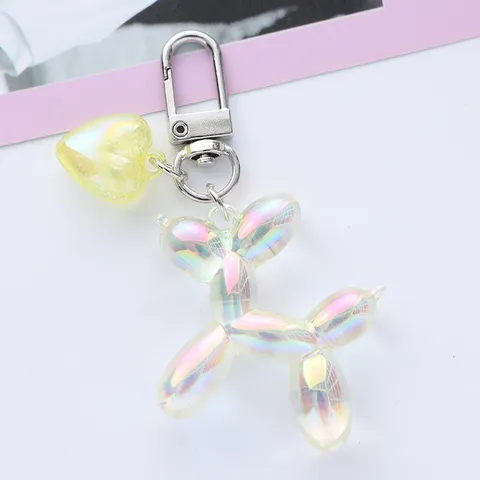 Cute Macaron Balloon Dog Keychain Heart Pendant Acrylic Bag Accessory Fashion Colorful Key Ring For Earphone Case Handbag