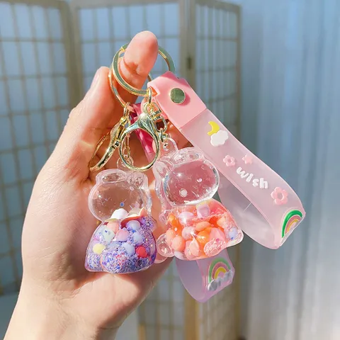 Cute Creative Unicorn Liquid Floating Bottle Keychain Cartoon Car Key Ring School Bag Pendant Small Gift For Friends Couples