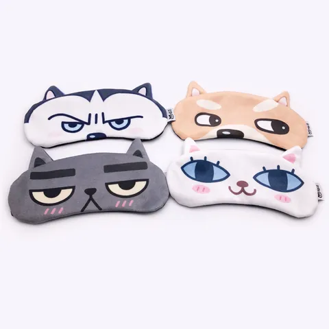 Cartoon Animal Sleep Eye Mask Soft Polyester Shading Eye Cover For Travel Nap Cute Cat Dog Husky Expression Plush Sleep Aid