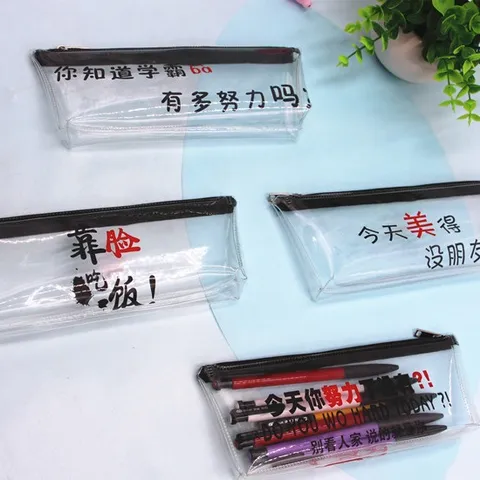Estuche de Lápices de PVC Transparente Lindo Animal de Dibujos Animados Patrón Geométrico Gran Capacidad Bolsa de Almacenamiento de Papelería Impermeable Con Cremallera