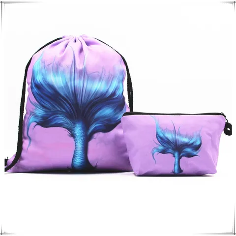 Mochila con Cordón de Tela Oxford con Estampado de Sirena Unicornio con Bolsa de Cremallera a Juego Juego de 2 Piezas Para Viajes Compras