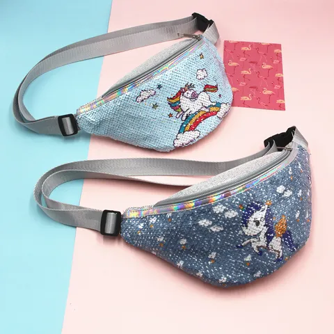 Linda Riñonera de Lentejuelas de Unicornio de Dibujos Animados para Niños Adolescentes Bolsa de Cintura de Brillo Con Correa Ajustable Bolso de Pecho
