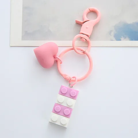 Cute Resin 3D Heart Building Block Keychain Creative Color Block Brick Key Ring Charm Hanging Ornament For School Backpack Bag Purse Gift Unisex