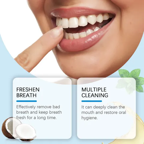 Coconut Oil Pulling Mouthwash Fresh Breath Deep Cleaning Teeth Stains Removal Oral Care Liquid