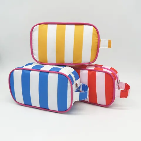 Borsa Trucco a Strisce Stile Occidentale Con Nappa Impermeabile Grande Capacità Beauty Case da Viaggio Organizer Cosmetici Portatile