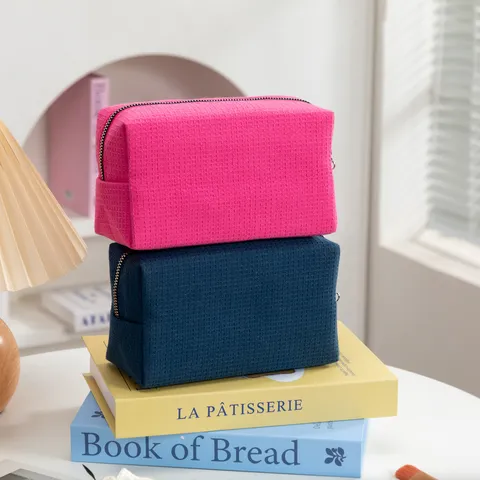 Grote Capaciteit Wafelpatroon Make-up Tas Dames Draagbare Reis Toilettas Minimalistische Polyester Cosmetica Opbergtas