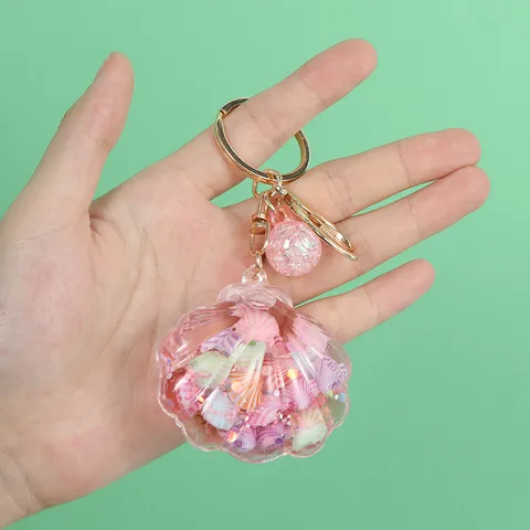 Creative Shell Heart Liquid Quicksand Keychain Dreamy Drift Bottle Bag Pendant Alloy Keyring Women Girls Hanging Decor