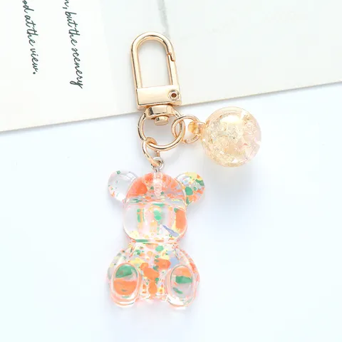 Acrylic Colorful Bear Keychain Pendant Cute Ins Style Crystal Gradient Animal Bag Decoration Accessory For Women Girls Gift