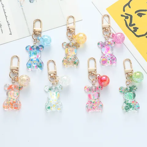 Acrylic Colorful Bear Keychain Pendant Cute Ins Style Crystal Gradient Animal Bag Decoration Accessory For Women Girls Gift