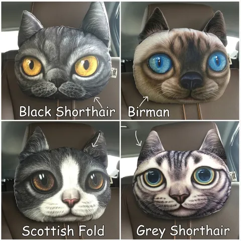3D Realistic Cat Face Car Headrest Neck Support Pillow With Activated Carbon Cartoon Animal Simulation Cushion For Car Interior Decoration