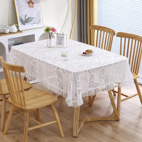 Light Luxury French Princess Style White Lace Dustproof Tablecloth Polyester Rectangular Table Cover For Home Decor