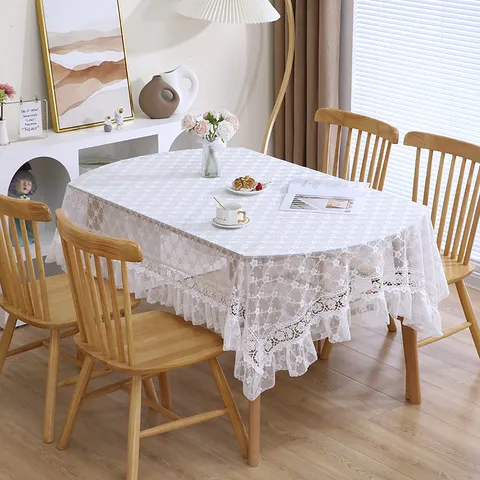 Vintage Floral Crochet Lace Tablecloth Hollow Out Rectangle Table Cover Dust-Proof Decorative Table Cloth For Home Kitchen Dining Room