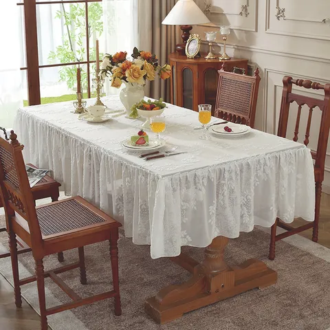 Tovaglia in Pizzo Rettangolare Bianca Stile Minimalista Francese Copritavolo Floreale Decorazione per la Casa per Sala da Pranzo