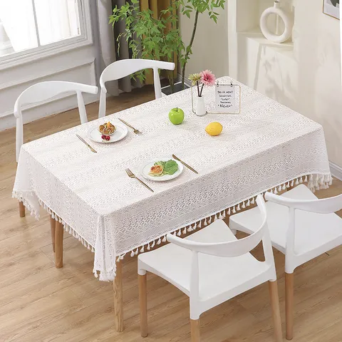 French Vintage Cream Lace Tablecloth Square Hollow Out Fabric For Coffee Table Balcony Dust Cover Home Decor