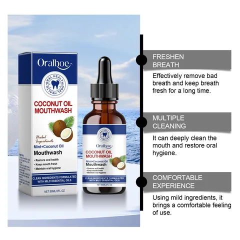 Oralhoe Coconut Oil Mouthwash Fresh Mint Breath Freshener Dental Care Tooth Stain Cleaning Oral Hygiene Liquid