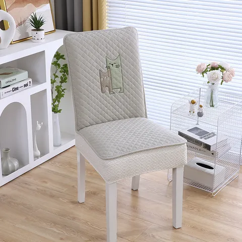 Quilted Dining Chair Cover All Inclusive Elastic Soft Padded Anti Slip Chair Protector For Home Restaurant Kitchen Furniture