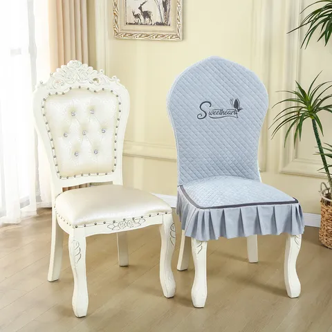 European Quilted Chair Cover Tablecloth Set With Lace Ruffle Embroidery Elegant Home Dining Room Decor Slipcover