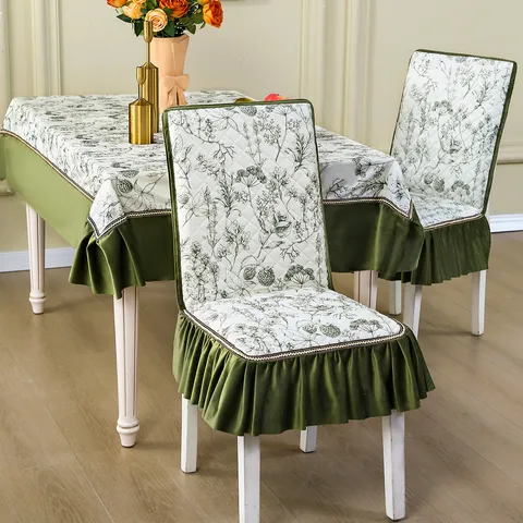 Ensemble de Housse de Chaise de Salle à Manger et Nappe Floral Botanique Matelassé Antidérapant Anti-poussière