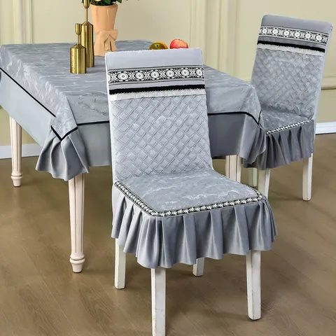Ensemble de Housse de Chaise et Nappe de Style Chinois Matelassé Motif Nuages de Bon augure Antidérapant Housse de Siège Épaisse Décoration de Maison