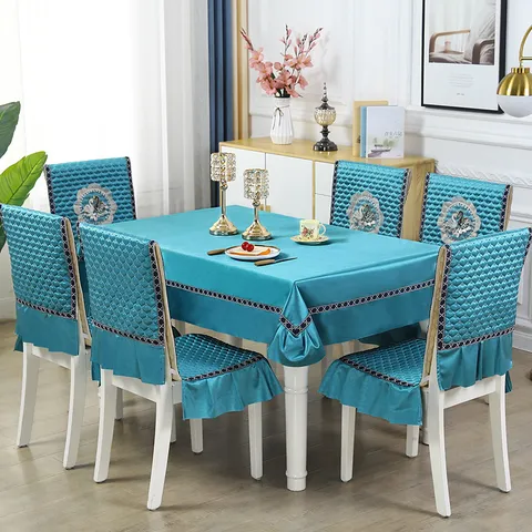 Nordic Quilted Dining Chair Cover And Tablecloth Set Anti-Slip Embroidered Swan Panda Table Cover Home Kitchen Decor