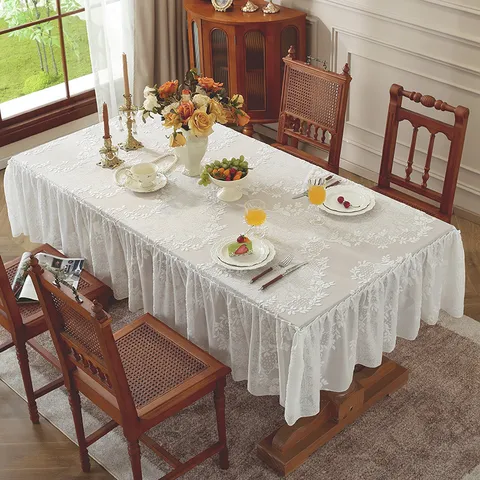 Tovaglia in Pizzo Rettangolare Bianca Stile Minimalista Francese Copritavolo Floreale Decorazione per la Casa per Sala da Pranzo