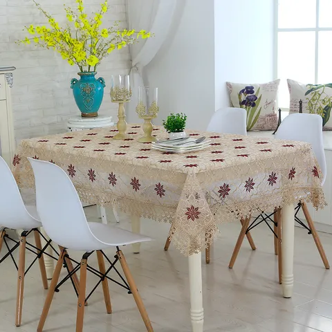 Mantel de Encaje Estilo Nórdico Copo de Nieve Bordado Cubierta de Mesa Impermeable al Polvo Decoración del Hogar