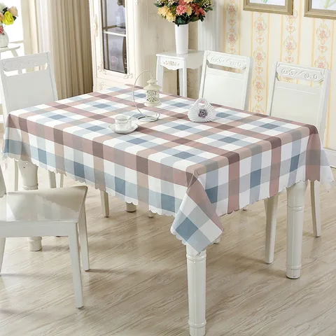 Nappe en Polyester Imperméable Rectangulaire Motif Floral et Carreaux Anti-poussière Housse de Table à Manger Décoration de Cuisine