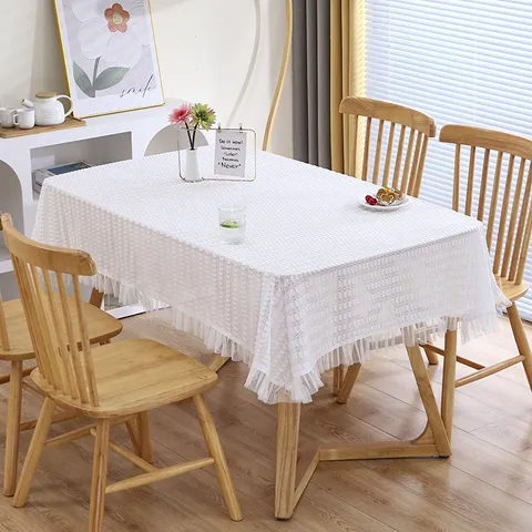 Light Luxury French Princess Style White Lace Dustproof Tablecloth Polyester Rectangular Table Cover For Home Decor