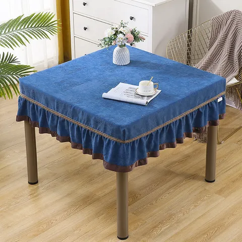 Chenille Mahjong Table Dust Cover Square Tablecloth With Ruffle Hem Elk Pattern Decorative Dustproof Cover Home Decor