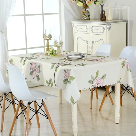 Nappe en Polyester Imperméable Rectangulaire Motif Floral et Carreaux Anti-poussière Housse de Table à Manger Décoration de Cuisine