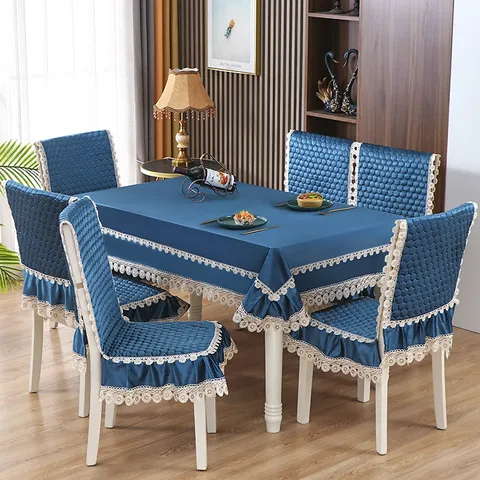 Moderne Housse de Chaise de Salle à Manger en Velours Italien et Ensemble Nappe Garniture en Dentelle Housse de Table Antidérapante