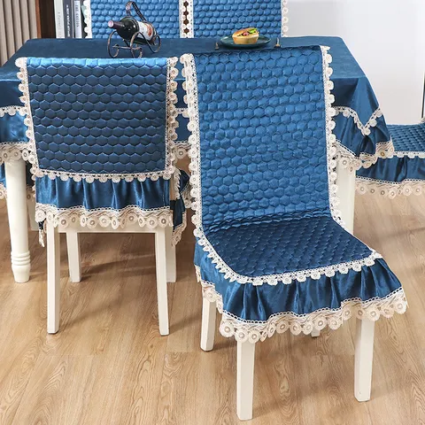 Moderne Housse de Chaise de Salle à Manger en Velours Italien et Ensemble Nappe Garniture en Dentelle Housse de Table Antidérapante