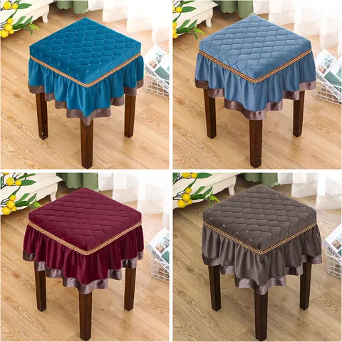 Square Stool Cover Thickened Quilted Vanity Chair Cover Soft Velvet Cushion Protector For Home Bedroom