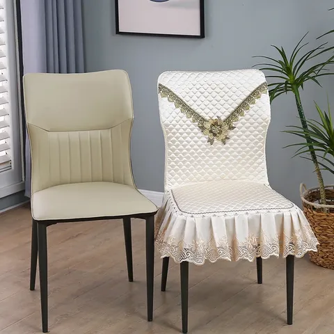 Nordique Luxe Arc Croissant Housse de Chaise de Salle à Manger Broderie Matelassée Dentelle Volant Protège-Chaise Antidérapant