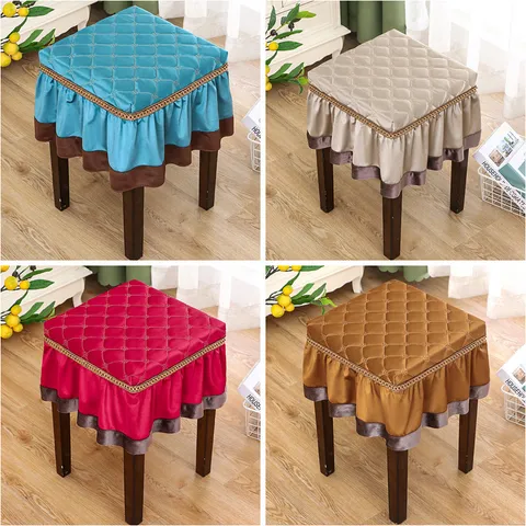 Square Stool Cover Thickened Quilted Vanity Chair Cover Soft Velvet Cushion Protector For Home Bedroom
