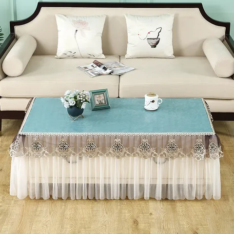 Minimaliste Imperméable Résistant à l'Huile Housse Anti-Poussière Table Basse Nappe Rectangulaire Avec Volant Dentelle Maille