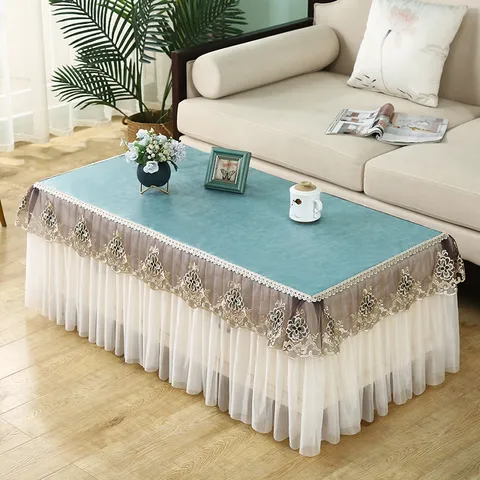 Minimaliste Imperméable Résistant à l'Huile Housse Anti-Poussière Table Basse Nappe Rectangulaire Avec Volant Dentelle Maille